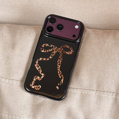 ヒョウ柄 リボン iPhone18Pro/18ProMaxケース 大人可愛い レオパード iPhone17/16/15カバー 光沢 トレンド感[M6813]
