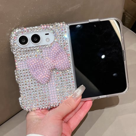 iPhone Duo専用ケース キラキラ ラインストーン 立体ハート 贅沢 クリアフレーム 豪華  ギフトにおすすめ[M6847]