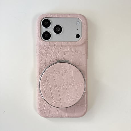 ミラー＆スタンド付き iPhone18Pro/17Proケース クロコ柄レザー iPhone16Pro/15ケース くすみカラー 高級感たっぷり 1台2役 [M6867]