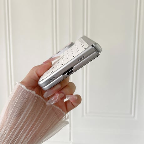 ミニハート柄 iPhone Duoケース レザー調 熊ちゃんカメラ保護カバー ヒンジ保護 フレンチガーリー[M6871]