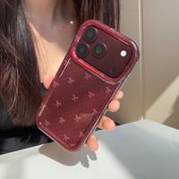 リボン柄 iPhone18Pro/17ケース 艶カラー iPhone17Pro/16/15ProMaxカバー オーガンジーストラップ[M6763]