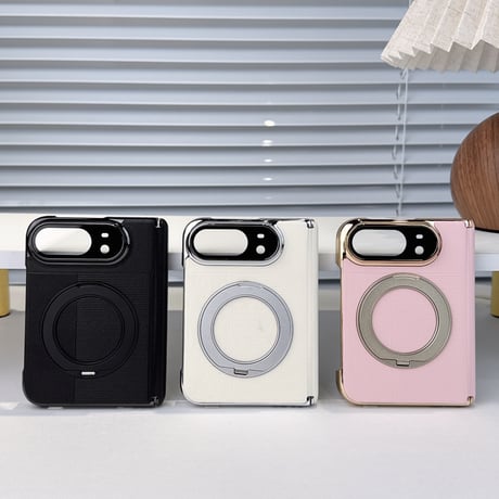 iPhone Duoケース 高級レザー 360度回転スタンド カメラレンズ保護カバー付  Magsafe対応 ヒンジ保護  メッキフレーム  [M6901]