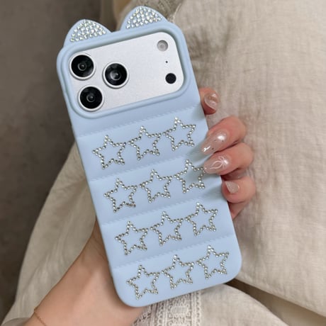 耳付き iPhone17/17Proケース ジュエリーデコ iPhone16Pro/15pro/14ProMaxケース 可愛い[M6609]
