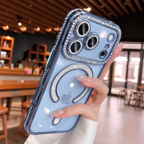 ジュエリー iPhone18Pro/17ケース Magsafe対応 iPhone17ProMax/16/15ケース レンズ保護フィルム付 キラキラライン 大人気 [M5637]
