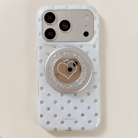 ミラーグリップ付 iPhone17pro/17ケース 水玉模様 iPhone16/15pro/17promaxケース 日常/旅行に合う 便利実用[M6551]
