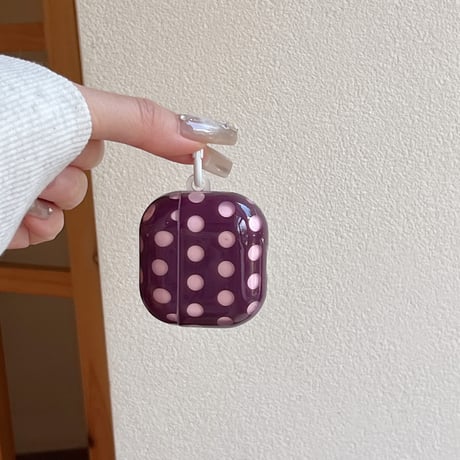 AirPods 5/4ケース ドット柄 パープル AirpodsPro3/Pro2カバー 星型チャーム・メッセージタグ付き/カラビナ 韓国風[M6877]