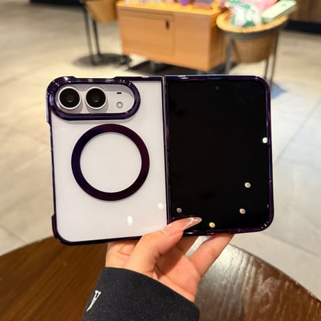 iPhone Duo専用ケース  MagSafe対応 クリア背面×メッキフレーム 高透明 薄型軽量 高級感 黄ばみにくい [M6846]