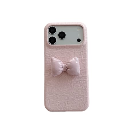 ぷっくりリボン iPhone18Pro/18ProMaxケース レザー調 iPhone17/16proケース くすみカラー シワ加工 高級感[M6861]