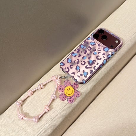 オーロラヒョウ柄 iPhone18Pro/18ProMaxケース キラキラ感 iPhone17Pro/16カバー フラワーハンドストラップ [M6899]