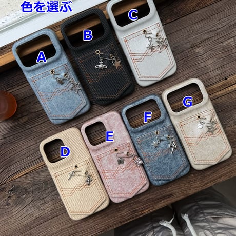 ジーンズカード収納 iPhone18Pro/17ProMaxケース  チャーム付き iPhone17/16Pro/15カバー おしゃれ[M6684]