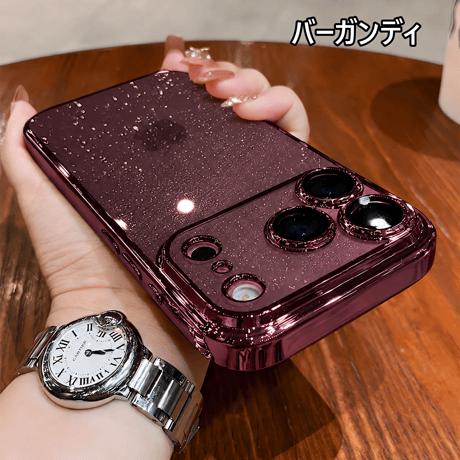 キラキラ iPhone18pro/17promaxケース きらめくラメ入り 透明アイフォン16/15pro/13/12カバー メッキ カメラ保護 軽量丈夫[M3564]