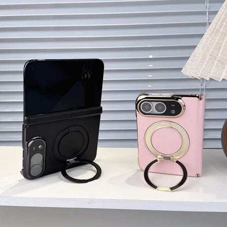 iPhone Duoケース 高級レザー 360度回転スタンド カメラレンズ保護カバー付  Magsafe対応 ヒンジ保護  メッキフレーム  [M6901]