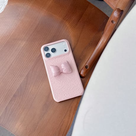 ぷっくりリボン iPhone18Pro/18ProMaxケース レザー調 iPhone17/16proケース くすみカラー シワ加工 高級感[M6861]