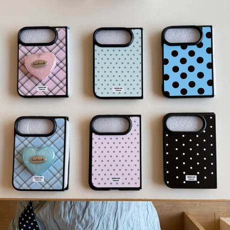 iPhone Duo 専用ケース 水玉ドット チェック 星柄 ハート/枕グリップ付き 韓国っぽ 大人可愛い  耐久性ある[M6839]
