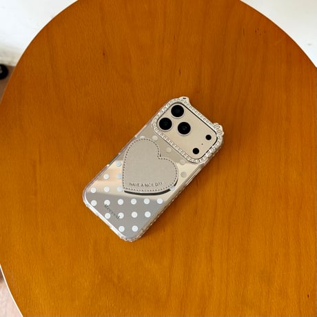 耳付きミラー iPhone17pro/17ケース 水玉模様 iPhone16/15promaxケース かわいい 多機能便利[M6555]