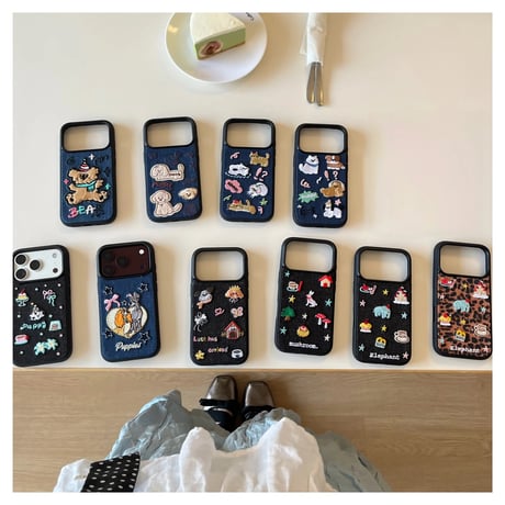 立体刺繍×デニム iPhone18Pro/18ProMax アニマル iPhone17/16/15カバー レトロ可愛い 高級感 耐衝撃[M6828]