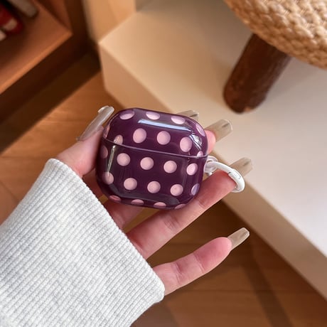 AirPods 5/4ケース ドット柄 パープル AirpodsPro3/Pro2カバー 星型チャーム・メッセージタグ付き/カラビナ 韓国風[M6877]