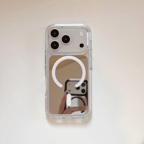 ミラー付き iPhone18Pro/18ProMaxケース MagSafe対応 iPhone17/16ProMax/15カバー カメラフレーム [M6882]