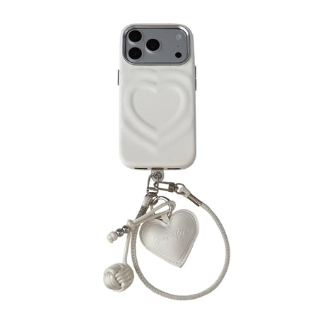 ぷっくりハート レザー調 iPhone18Pro/18ProMaxケース 手首に通せるハンドストラップ付き iPhone17/16Pro/15カバー  落ちにくい  大人ガーリー[M6793]