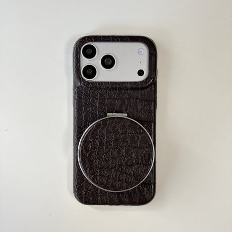 ミラー＆スタンド付き iPhone18Pro/17Proケース クロコ柄レザー iPhone16Pro/15ケース くすみカラー 高級感たっぷり 1台2役 [M6867]
