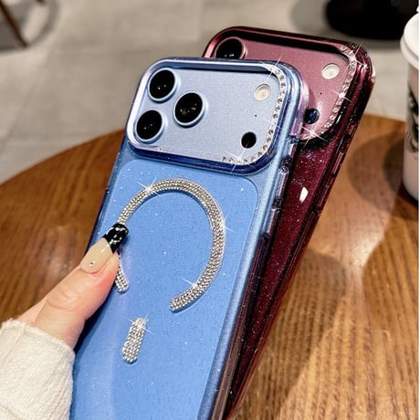 ラインストーン付き iPhone18Pro/18ProMaxケース MagSafe対応 キラキラビジュー iPhone17ProMax/16ケース 高透明 耐衝撃 [M6755]