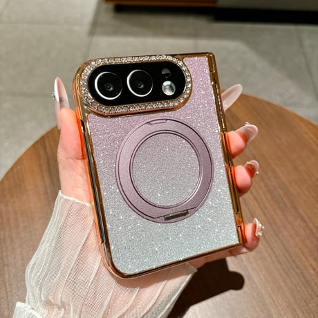 iPhone Duoケース MagSafe対応リングスタンド キラキラ グリッター 画面保護フィルム付 ダイヤカメラカバー ヒンジ保護 [M6860]