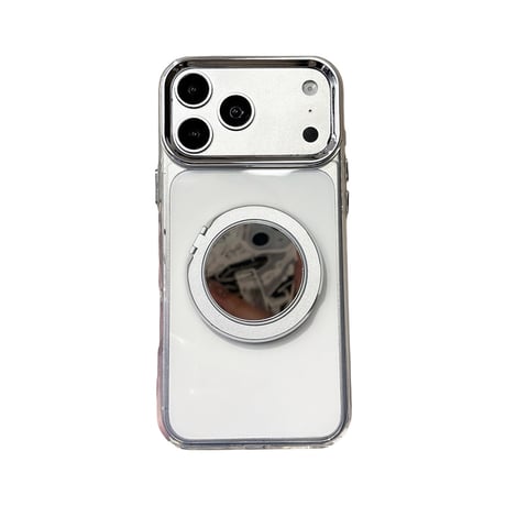 ミラー付きリングスタンド iPhone18Pro/18ProMax MagSafe対応 クリアケース iPhone17/16/15カバー 便利スタンド付き[M6821]
