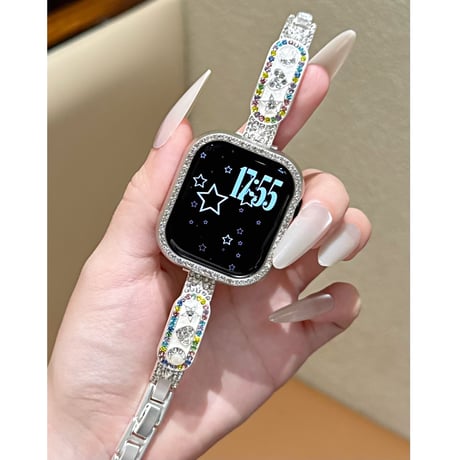 ダイヤデコ星月ハート AppleWatchバンド 高級感高品質 AppleWatchベルト Series 11/10/9/8 SE3/2  Ultra3/2/1 キラキラ感[M6680]