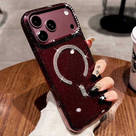 ラインストーン付き iPhone18Pro/18ProMaxケース MagSafe対応 キラキラビジュー iPhone17ProMax/16ケース 高透明 耐衝撃 [M6755]
