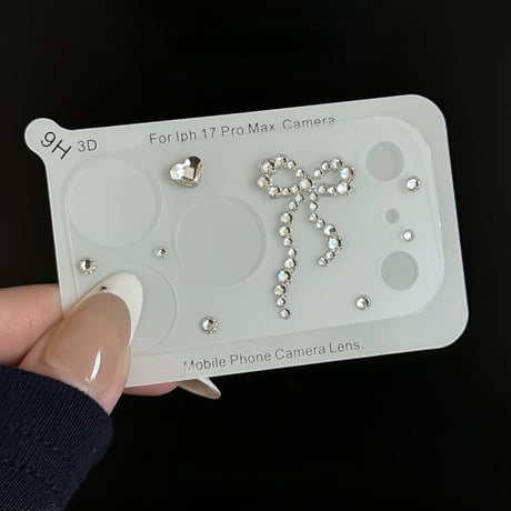 ダイヤリボン カメラフィルムカバー iPhone17Pro iPhone17ProMax レンズフィルム  キラキラ  おしゃれ 可愛い きれい [M6689]