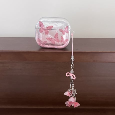 シェル風蝶柄 Airpods Pro3ケース 花キーホルダー Airpods 4/3カバーケース AirpodsPro2/1  きれい 高級感 [M6573]