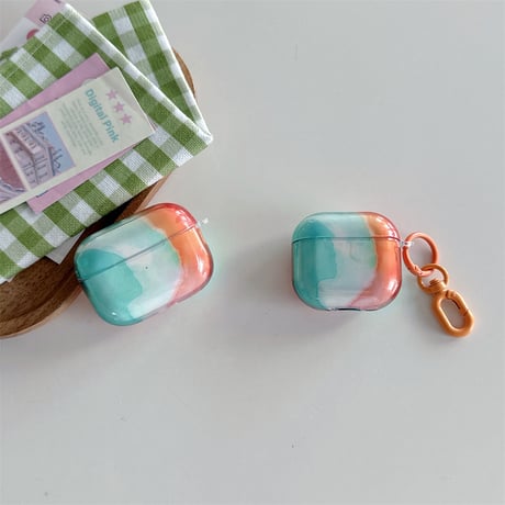 グラデーションカラー Airpods Pro3ケース キーホルダー付 Airpods 4/3カバー  AirpodsPro2/1  艶感 おしゃれ [M6644]