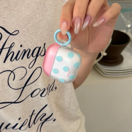 韓国風 Airpods Pro3ケース 指紋防止 水玉模様 Airpods4/3カバー pro2/pro1 リング/花キーホルダー 可愛い[M6634]