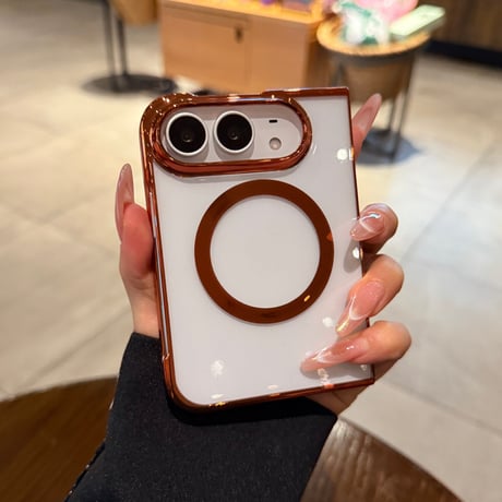 iPhone Duo専用ケース  MagSafe対応 クリア背面×メッキフレーム 高透明 薄型軽量 高級感 黄ばみにくい [M6846]