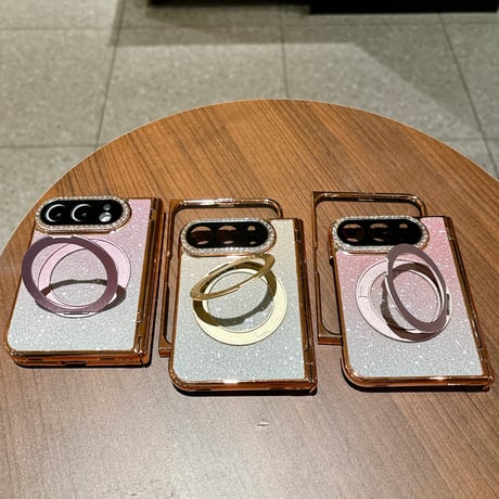 iPhone Duoケース MagSafe対応リングスタンド キラキラ グリッター 画面保護フィルム付 ダイヤカメラカバー ヒンジ保護 [M6860]