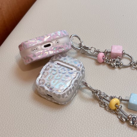 ヒョウ柄 Airpods Pro3ケース 艶感 Airpods4/3カバー pro2/Pro1ケース 可愛いキーホルダー うねうね[M6549]