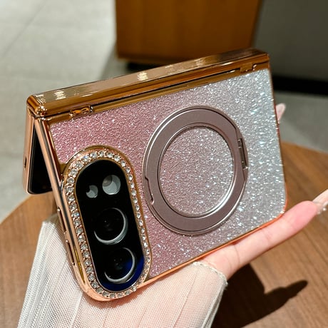 iPhone Duoケース MagSafe対応リングスタンド キラキラ グリッター 画面保護フィルム付 ダイヤカメラカバー ヒンジ保護 [M6860]