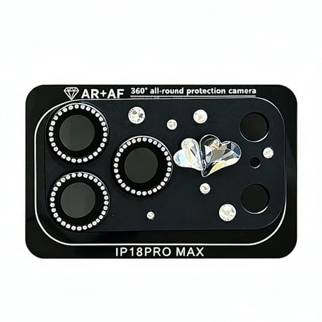 カメラ保護レンズ一体型 iPhone18Pro/18ProMax ハートビジュー＆ラインストーンデコ  傷防止 高級感 大人かわいい[M6851]
