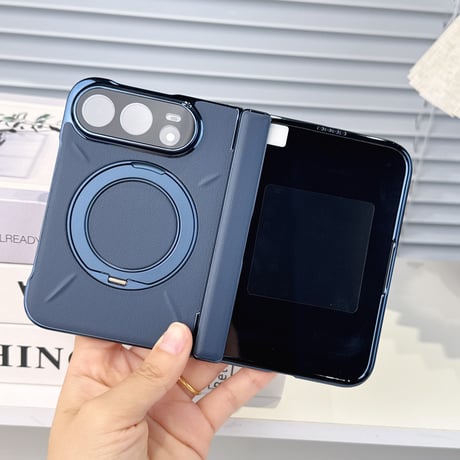 iPhone Duoケース 全面保護 360度回転スタンド カメラレンズ保護カバー付 高級レザー Magsafe対応 ヒンジ保護  メッキフレーム  [M6888]