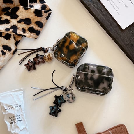 アニマル柄 Airpods 5 ケース べっ甲柄 艶感 Airpodspro3/2カバー Airpods4/3 ＆フリンジチャームセット[M6870]