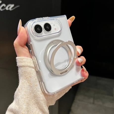 iPhone Duoケース MagSafe対応リングスタンド 高透明 クリアケース おしゃれ カラー 多機能 [M6759]