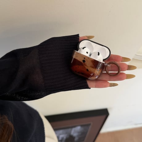 Airpods 5 対応ケース ヴィンテージ風 琥珀べっ甲柄 Airpodspro3/2/カバー Airpods4/3 ニュアンスグラデーション カラビナ付き[M6876]