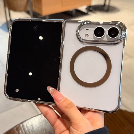 iPhone Duo専用ケース  MagSafe対応 クリア背面×メッキフレーム 高透明 薄型軽量 高級感 黄ばみにくい [M6846]