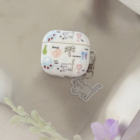 ネコちゃん Airpods Pro3ケース かわいい Airpods4/3カバー pro2/pro1 リング/猫キーホルダー 丈夫M6545]