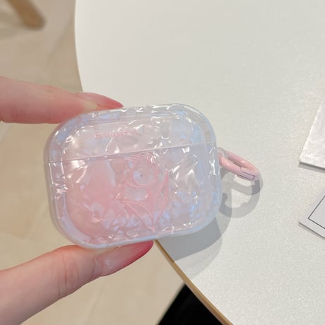 シェル風チューリップ柄 Airpods Pro3ケース ピンク Airpods4/3カバー pro2/pro1 真珠デコ犬ちゃん ギフトにおすすめ[M6596]