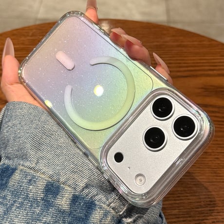 オーロラキラキラグラデーション iPhone18Pro/18ProMaxケース MagSafe対応 iPhone17ProMax/16ケース ラメ入り おしゃれ 透明 耐衝撃 [M6807]