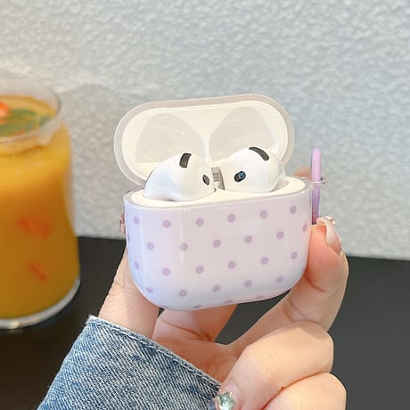 パープル Airpods Pro3ケース 韓国風 Airpods 4/3カバーケース AirpodsPro2/1  水玉模様 モテアイテム [M6601]