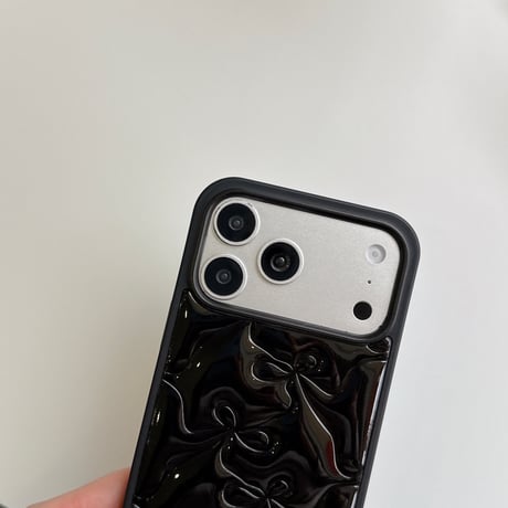 リボン レザーiPhone18Pro/17Proケース ピンク/ブラック iPhone17/16Pro/15/14ケース 光沢感 可愛い 美しい[M6646]