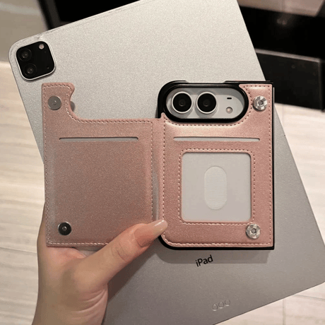 iPhone Duo専用ケース キルティング手帳型 レザー製調 カードポケット・クリア窓付き 菱形 便利 [M6848]