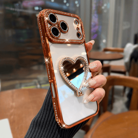 ハートミラースタンド付 iPhone17/17Proケース ジュエリーライン iPhone16/15Proケース 綺麗 オシャレ 人気品[M6593]